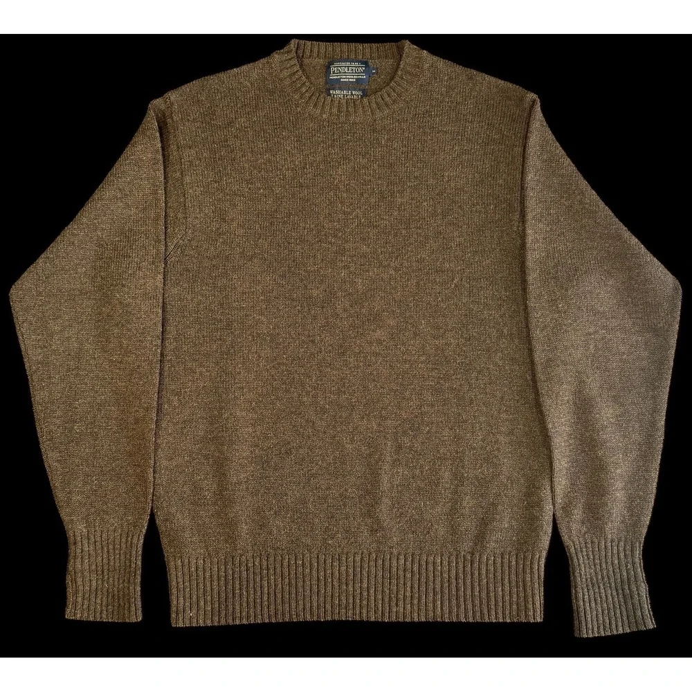 Pendleton Men's Washable Shetland Wool Crew Neck Sweater Brown Medium